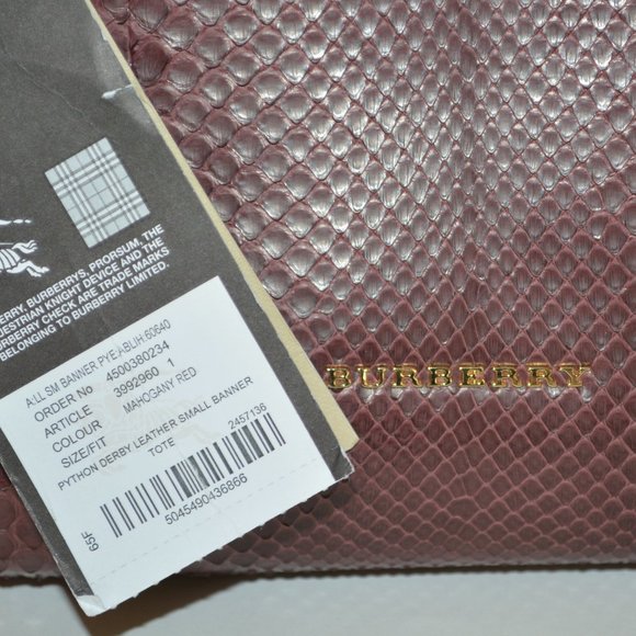 NWT BURBERRY PYTHON LEATHER BANNER DERBY SMALL TOTE BAG - Picture 11 of 13